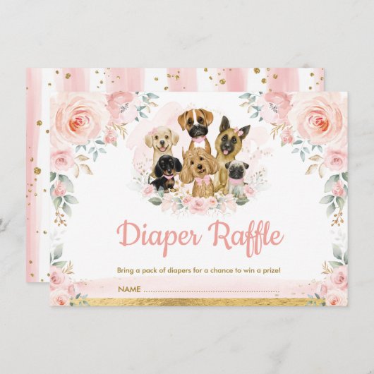 Blush puppy Dogs Baby Girl Shower Daper Raffle Informatiekaartje (Voorkant / Achterkant)