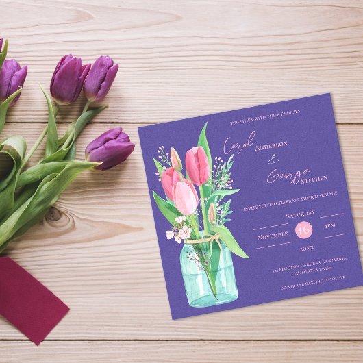 Blush & Purple Floral Mason Jar Wedding Invitation Magnetische Uitnodiging