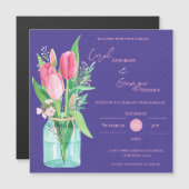 Blush & Purple Floral Mason Jar Wedding Invitation Magnetische Uitnodiging (Voorkant / Achterkant)