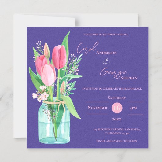 Blush & Purple Floral Mason Jar Wedding Invitation Magnetische Uitnodiging (Voorkant)