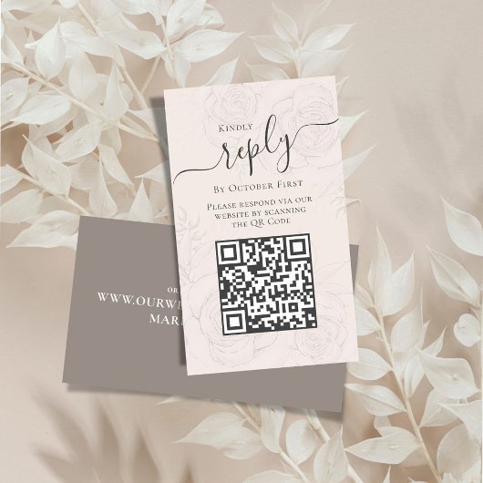 Blush QR Code RSVP Online Bloemen Kalligrafie Informatiekaartje