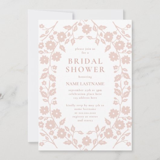 Blush QR Code Witte Folk Bloemen Vrijgezellenfeest Kaart (Voorkant)