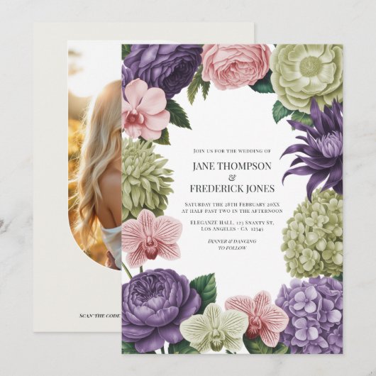 Blush Quartz, Soft Sage & Cloud Mauve Bruiloft Kaart (Voorkant / Achterkant)
