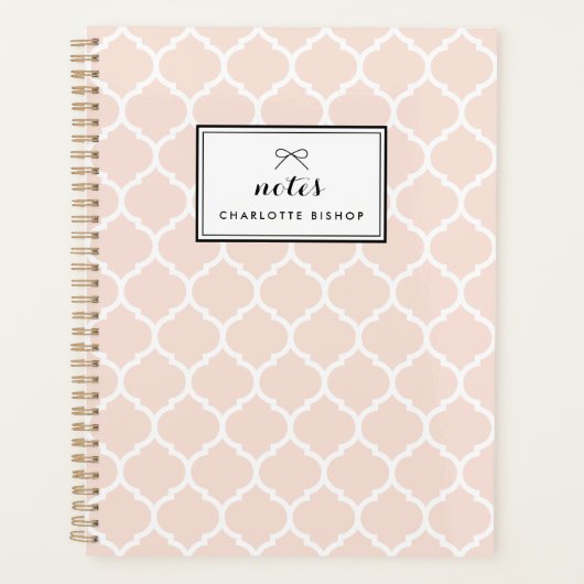 Blush quatrefoil patroon gepersonaliseerd planner (Voorkant)