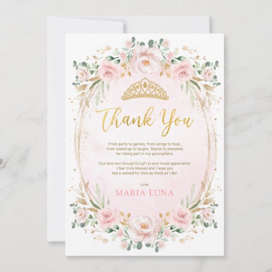 Blush Quinceañera 15e verjaardag Hartelijk dank Kaart (Voorkant)