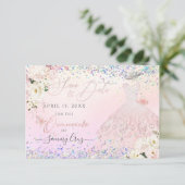 Blush Quinceanera Save Date Holographic Confetti I Kaart (Staand voorkant)