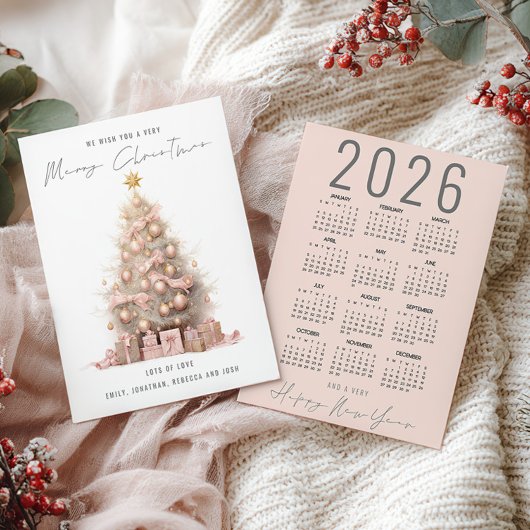 Blush Quirky Tree 2026 Kalender Vrolijk Kerstfeest Feestdagenkaart