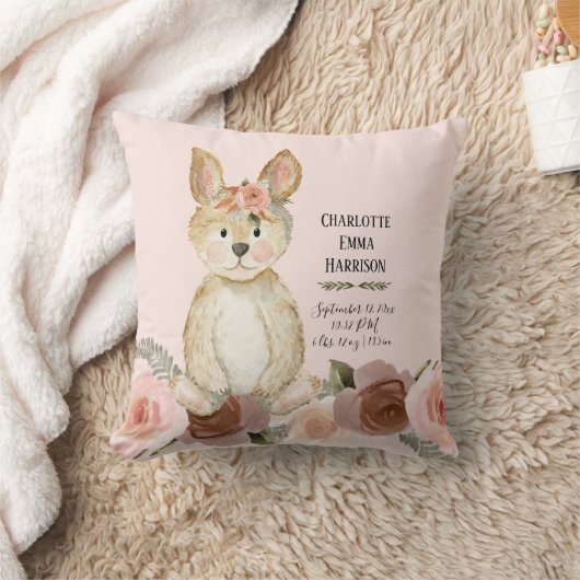 Blush Rabbit Floral Rozen Girl Baby Birth Stats Kussen (Deken)