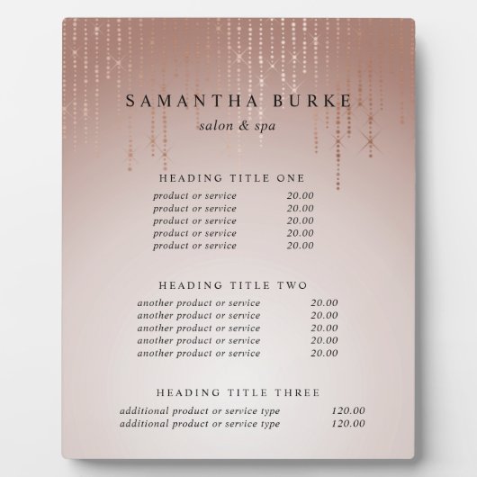 Blush Rain | Weergave van prijzen en services Fotoplaat (Voorkant)