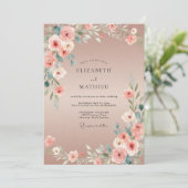 Blush Ranunculus Geschilderde Trouw Kaart (Staand voorkant)