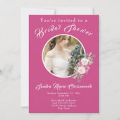 Blush & Raspberry Roze Foto Bloemen Vrijgezellenfe Kaart (Voorkant)