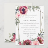 BLUSH RED BURGUNDY ROOS FLORAL VERLOVING INVITE BEDANKKAART (Voorkant / Achterkant)