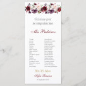 Blush Red Floral Quinceañera Programmakaart (Achterkant)