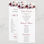 Blush Red Floral Quinceañera Programmakaart (Voorkant / Achterkant)