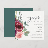 BLUSH RED MARSALA ROOS FLORAL BEWAREN DE DATUM KAA BEDANKKAART (Voorkant / Achterkant)