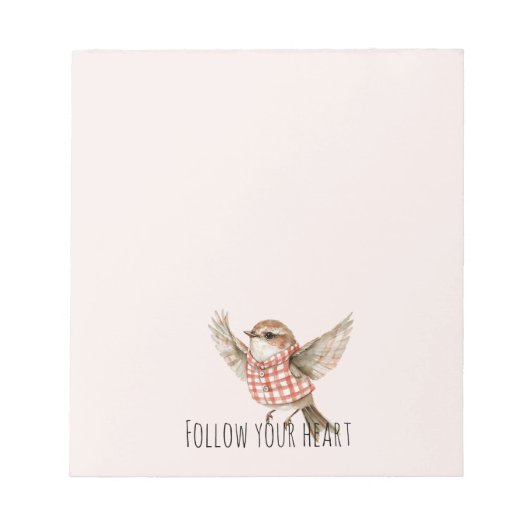 Blush Red Plaid Stripes Bird Notitieblok (Voorkant)
