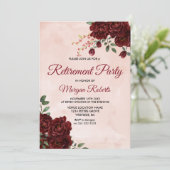 Blush Red Rose Floral Retirement Party Invite Kaart (Staand voorkant)