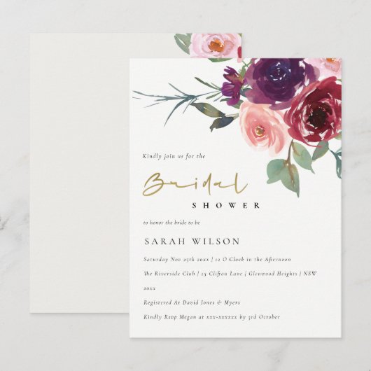 BLUSH RED ROSE WATERVERF FLORAL VRIJGEZELLENFEEST UITNODIGING BRIEFKAART (Voorkant / Achterkant)