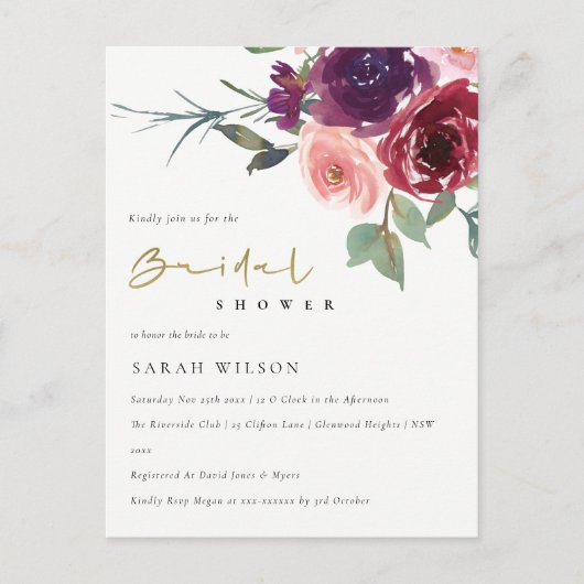 BLUSH RED ROSE WATERVERF FLORAL VRIJGEZELLENFEEST UITNODIGING BRIEFKAART (Voorkant)