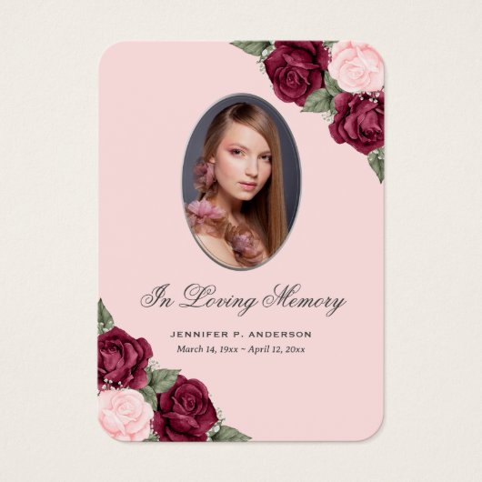 Blush Red Silver Memorial Funeral Prayer Kaart (Voorkant)