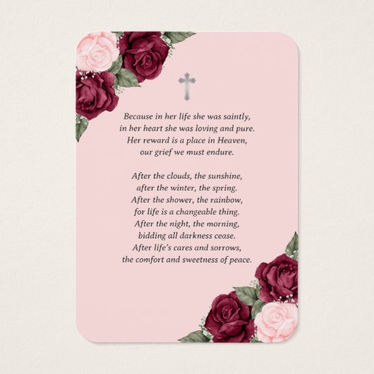 Blush Red Silver Memorial Funeral Prayer Kaart (Achterkant)