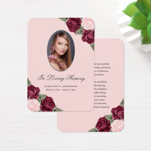 Blush Red Silver Memorial Funeral Prayer Kaart (Bureau)