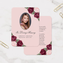 Blush Red Silver Memorial Funeral Prayer Kaart