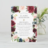 Blush & Red Wine Floral Wreath Weddenschap Kaart (Staand voorkant)
