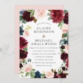 Blush & Red Wine Floral Wreath Weddenschap Kaart (Voorkant / Achterkant)