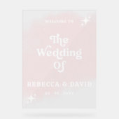 Blush Retro Bruiloft Welkomstbord Acryl Bord (Voorkant)