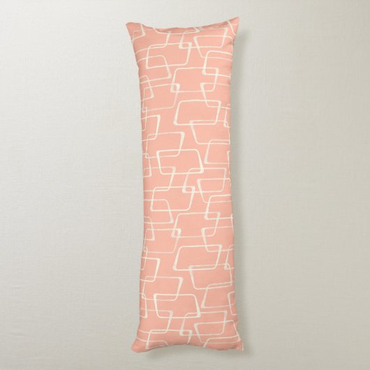 Blush Retro Lino Print geometrisch patroon Lichaamskussen (Achterkant (Verticaal))