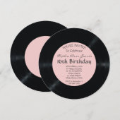 Blush Retro Vinyl Record Birthday Invitation Kaart (Voorkant / Achterkant)