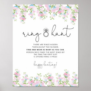Blush Ring Hunt Game Vrijgezellenfeest Floral Sign Poster