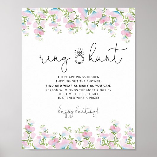 Blush Ring Hunt Spel Bruiloftsshower Bloemenschild Poster (Voorkant)