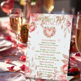 Blush Rococo Floral Heart Galentine Brunch Menu Reclamebord Met Voetstuk