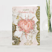 Blush Rococo Floral Heart Galentine Lace Elegance Feestdagen Kaart (Voorkant)