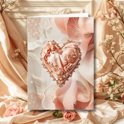Blush Rococo Heart Lace Elegant Thank You  Kaart