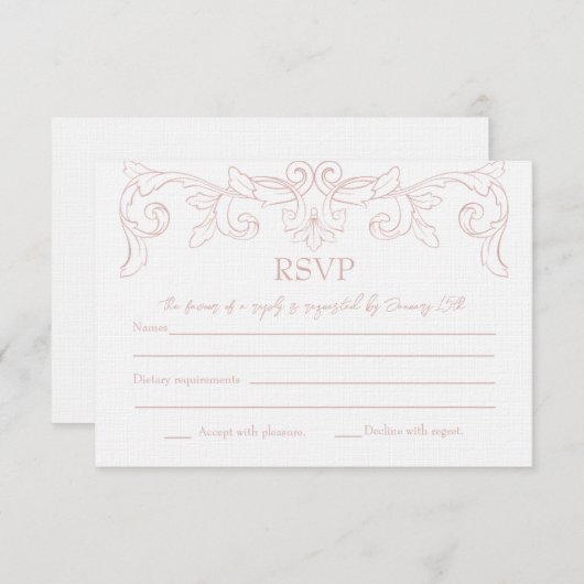 Blush Rococo Wedding RSVP Kaart (Voorkant / Achterkant)