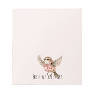 Blush Rode Geruite Strepen Vogel Notitieblok