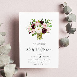 Blush Romance Bouquet Wedding Invitation Kaart