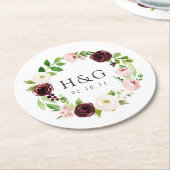 Blush Romance bruiloft monogram & datum Ronde Kartonnen Onderzetter (Gebogen)