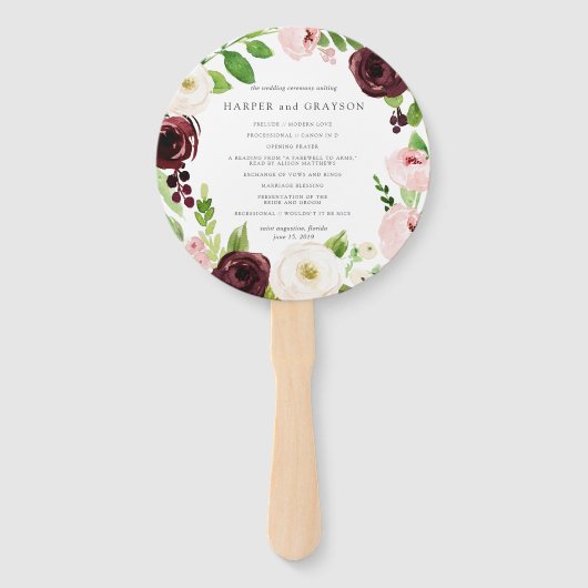 Blush Romance bruiloft programma Handwaaier (Voorkant)