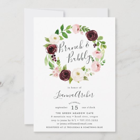 Blush Romance Brunch & Bubble Invitation Kaart (Voorkant)