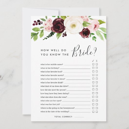 Blush Romance dubbelzijdig Vrijgezellenfeest game Kaart (Voorkant)