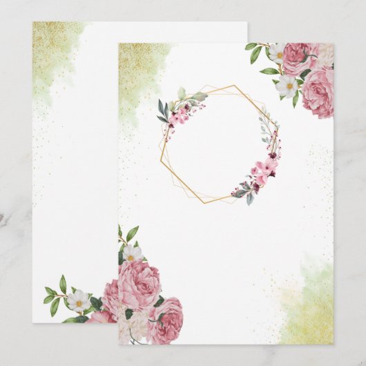 Blush Romance: Elegante Roze Rose Wedding Kaart (Voorkant / Achterkant)