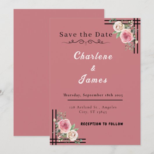 Blush Romance: Floral Lijst Save the Date (Voorkant / Achterkant)