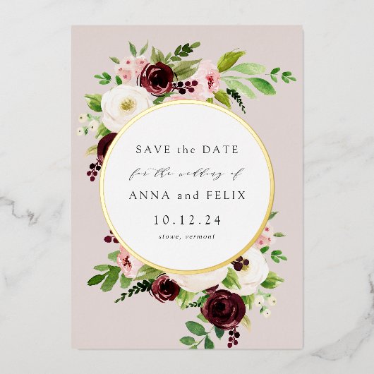 Blush Romance Folie Weddenschap Save the Date Card Folie Uitnodiging (Voorkant)