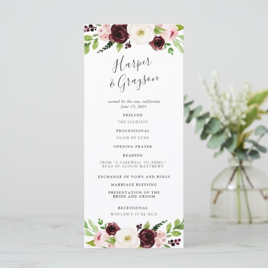 Blush Romance huwelijksceremonie programma Programmakaart (Staand voorkant)