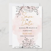 Blush Romance met Elegant Black Botanische details Save The Date (Voorkant)