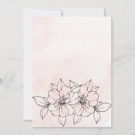 Blush Romance met Elegant Black Botanische details Save The Date (Achterkant)